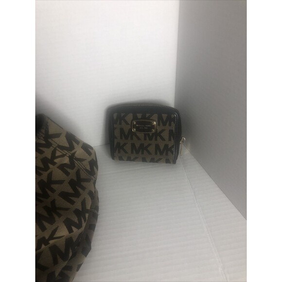 Michael Kors Jet Set Lg Gathered Tote Bag Purse Signature Brwn/black with Wallet - Picture 4 of 9